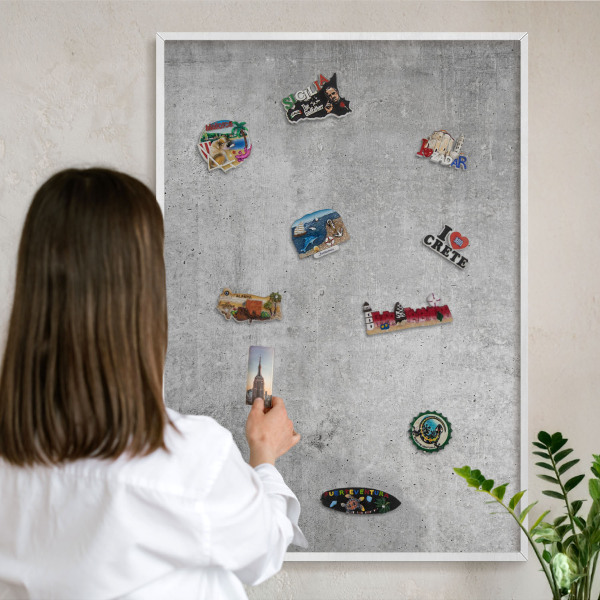 Magnetisch bord van metaal in een witte lijst Concrete minimalisme