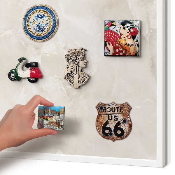 Magnetisch bord van metaal in een witte lijst Beige marmer