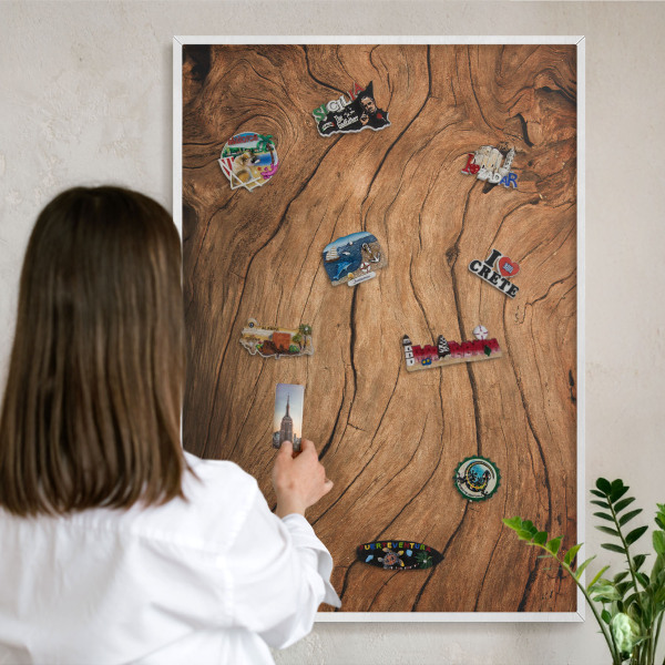 Magnetisch bord voor de muur met witte lijst Houtnerf