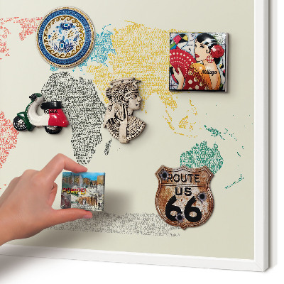 Magnetisch bord voor de muur met witte lijst Wereldkaart
