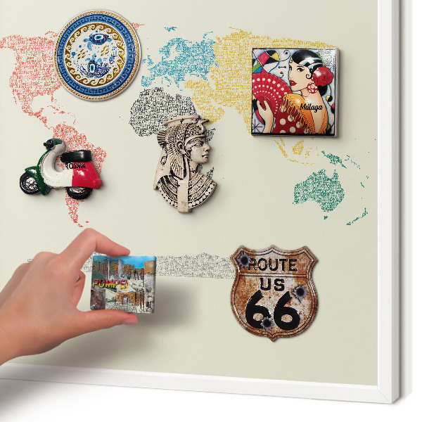 Magnetisch bord voor de muur met witte lijst Wereldkaart