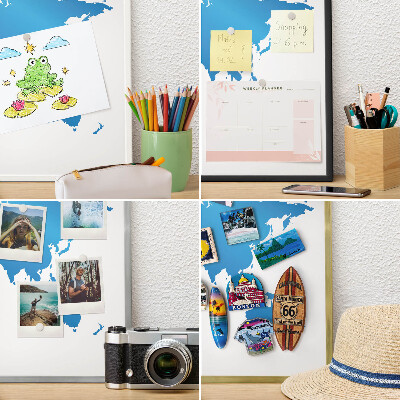 Magnetisch bord voor de muur met witte lijst Wereldkaart