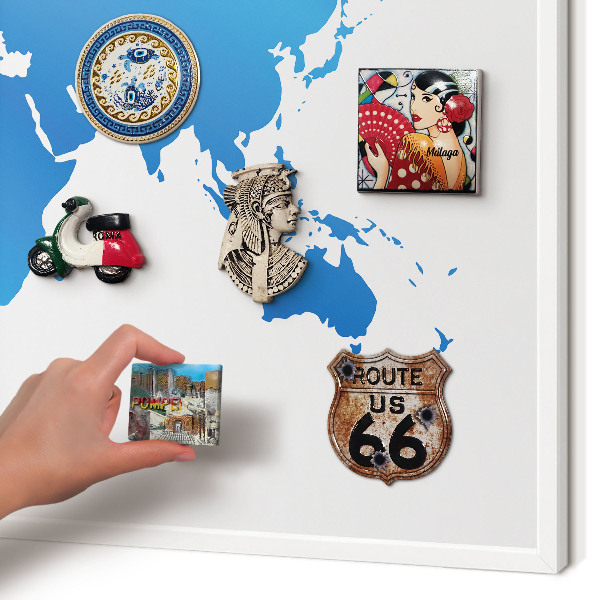 Magnetisch bord voor de muur met witte lijst Wereldkaart