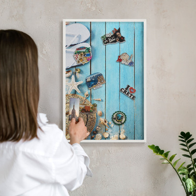 Magnetisch bord van metaal in een witte lijst Vakantiesfeer