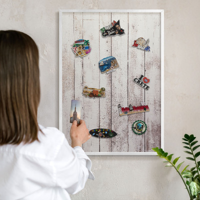 Magnetisch bord voor de muur met witte lijst Licht hout