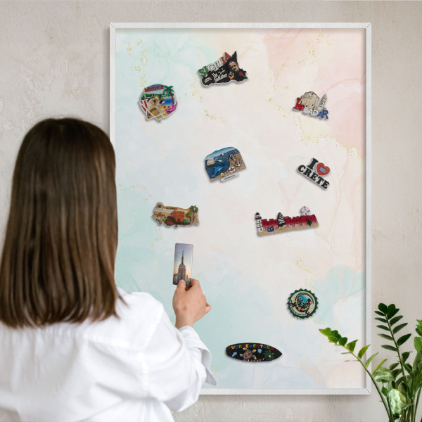 Magnetisch bord van metaal in een witte lijst Pastel elegantie