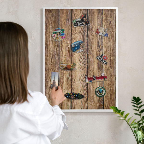 Magnetisch bord voor de muur met witte lijst Houtstructuur