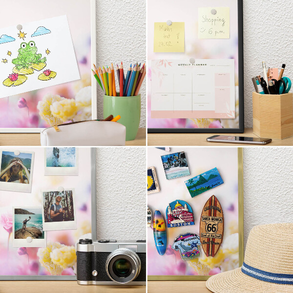 Magnetisch bord voor de muur met witte lijst Pastelkleurige bloemen