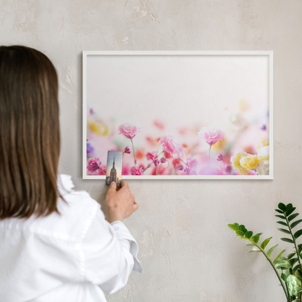 Magnetisch bord voor de muur met witte lijst Pastelkleurige bloemen