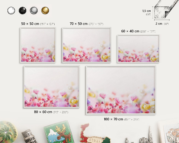 Magnetisch bord voor de muur met witte lijst Pastelkleurige bloemen