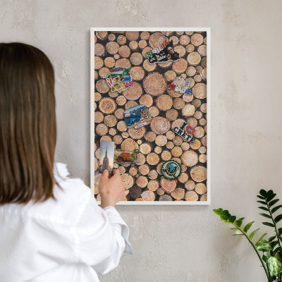 Magnetisch bord voor de muur met witte lijst Houten cirkels