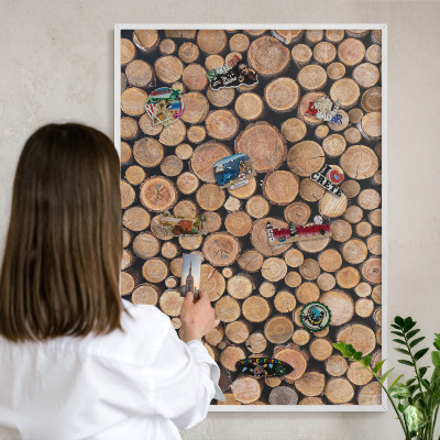 Magnetisch bord voor de muur met witte lijst Houten cirkels