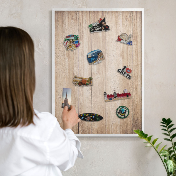 Magnetisch bord voor de muur met witte lijst Houten planken
