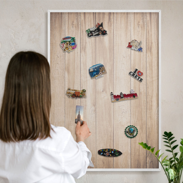 Magnetisch bord voor de muur met witte lijst Houten planken