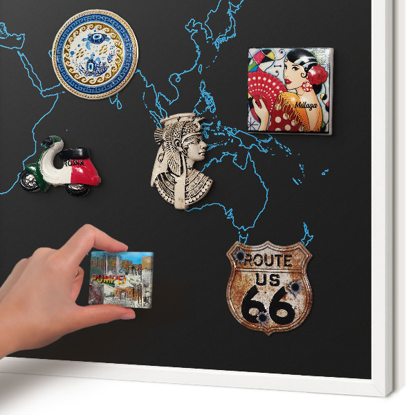 Magnetisch bord voor de muur met witte lijst Wereldkaart