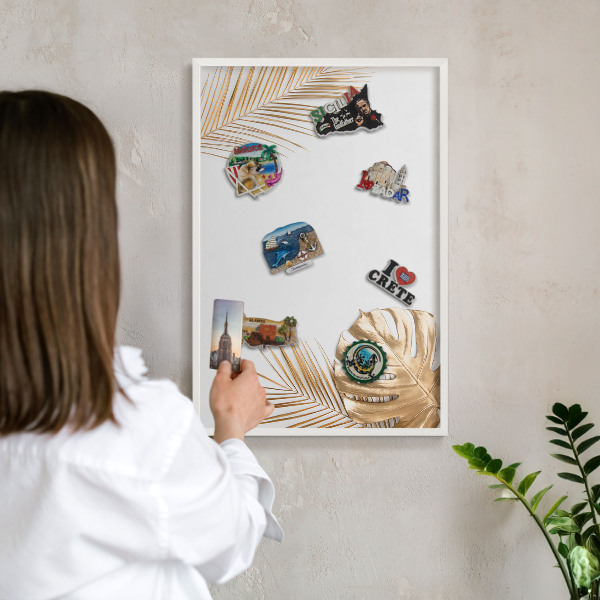 Magnetisch bord voor de muur met witte lijst Elegante bladeren