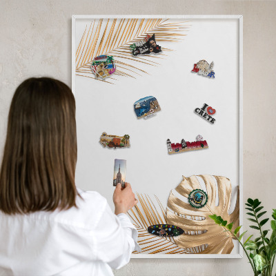 Magnetisch bord voor de muur met witte lijst Elegante bladeren