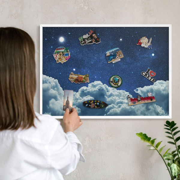 Magnetisch bord van metaal in een witte lijst Kosmische nacht