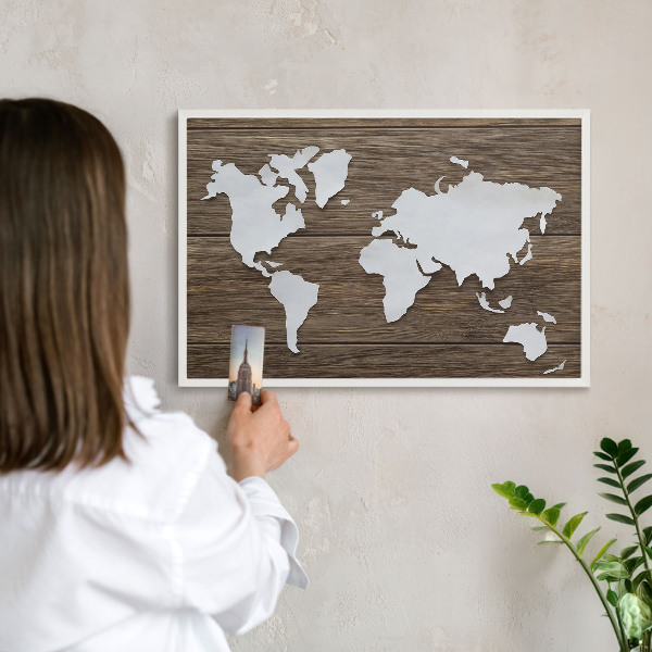 Magnetisch bord van metaal in een witte lijst Houten kaart
