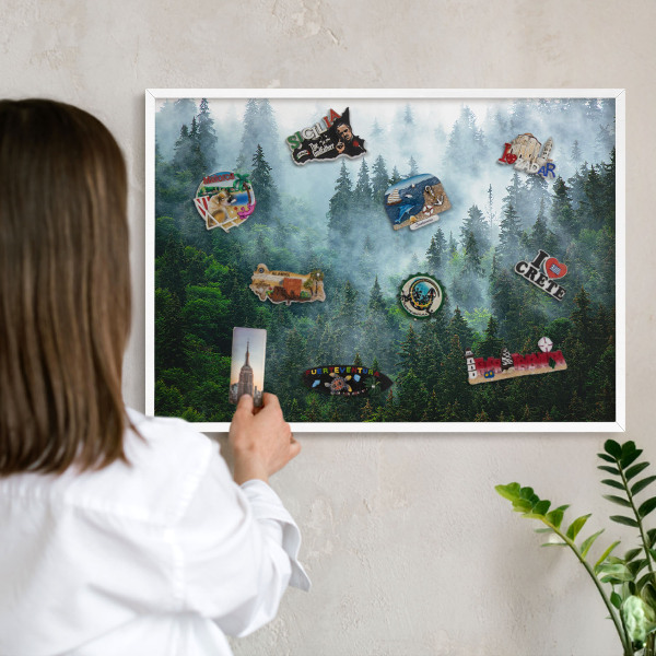 Magnetisch bord van metaal in een witte lijst Mysterieus bos