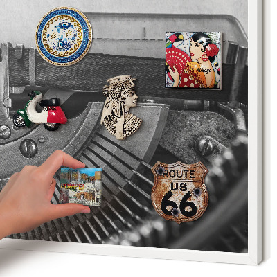Magnetisch bord voor de muur met witte lijst Vintage machine