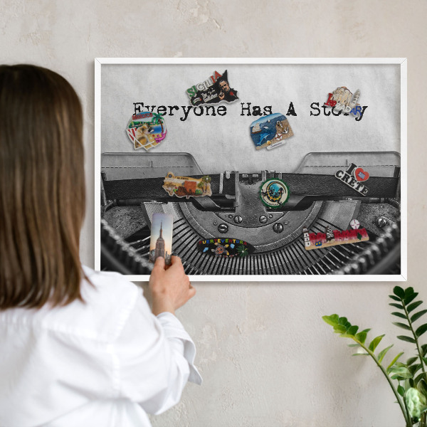 Magnetisch bord voor de muur met witte lijst Vintage machine