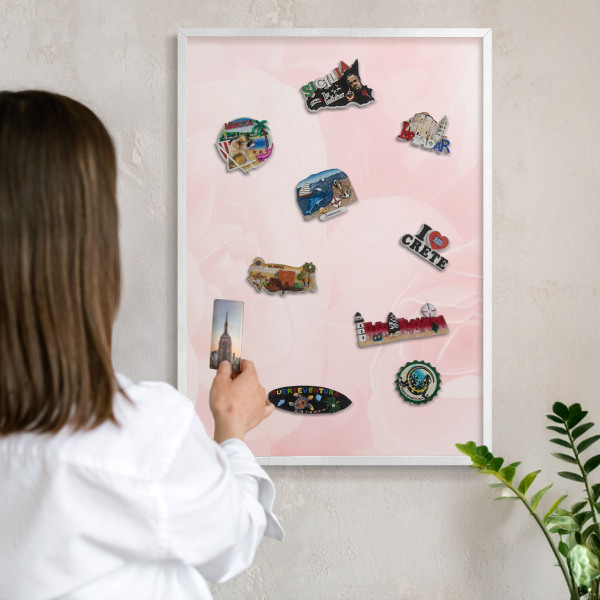 Magnetisch bord voor de muur met witte lijst Delicaat roze