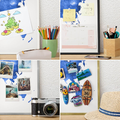 Magnetisch bord voor de muur met witte lijst Wereldkaart