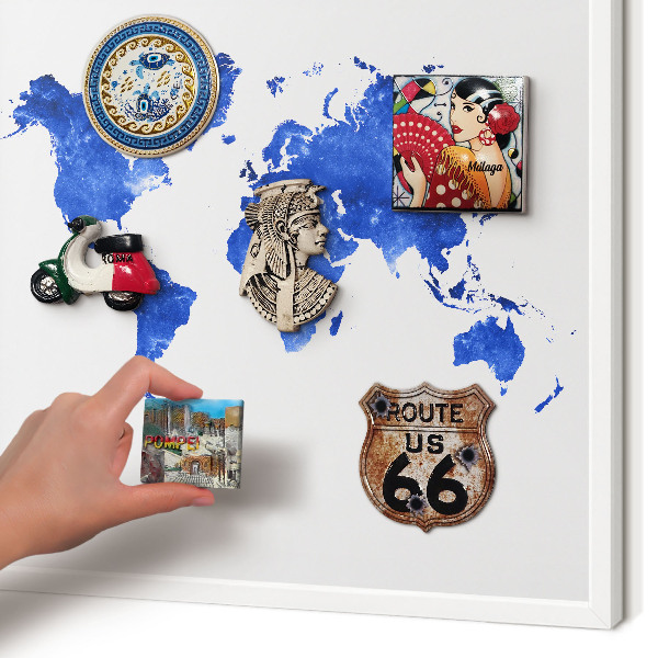 Magnetisch bord voor de muur met witte lijst Wereldkaart