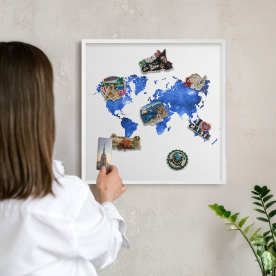 Magnetisch bord voor de muur met witte lijst Wereldkaart
