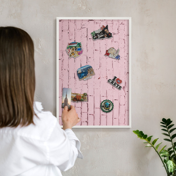 Magnetisch bord voor de muur met witte lijst Roze baksteen