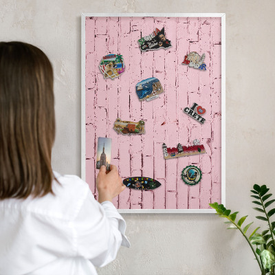 Magnetisch bord voor de muur met witte lijst Roze baksteen