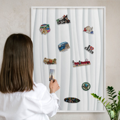 Magnetisch bord voor de muur met witte lijst Witte golven