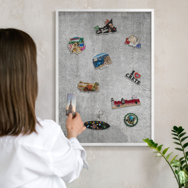 Magnetisch bord voor de muur met witte lijst Betonpatroon
