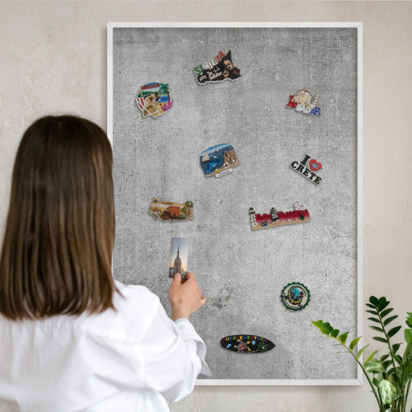 Magnetisch bord voor de muur met witte lijst Betonpatroon