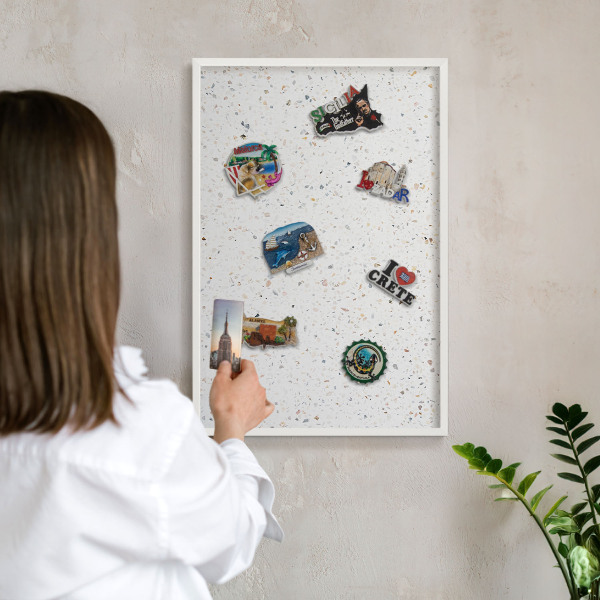 Magnetisch bord voor de muur met witte lijst Terrazzo-patroon