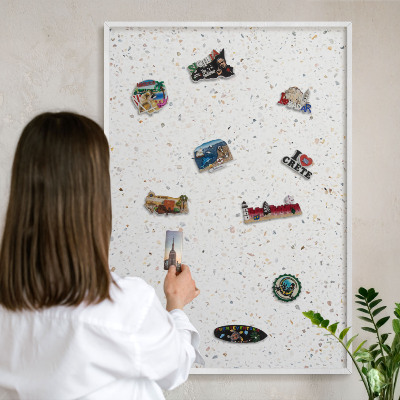 Magnetisch bord voor de muur met witte lijst Terrazzo-patroon