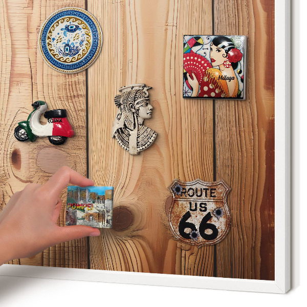 Magnetisch bord voor de muur met witte lijst Houten planken
