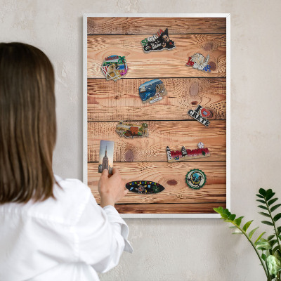 Magnetisch bord voor de muur met witte lijst Houten planken