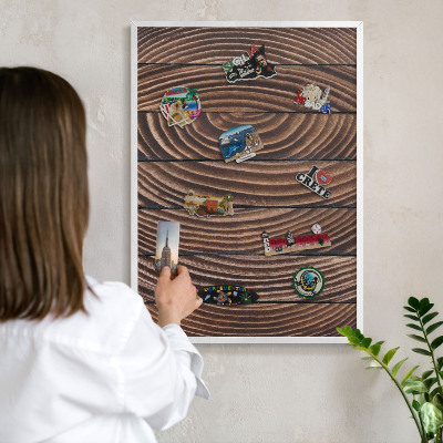 Magnetisch bord voor de muur met witte lijst Houtstructuur