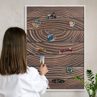 Magnetisch bord voor de muur met witte lijst Houtstructuur