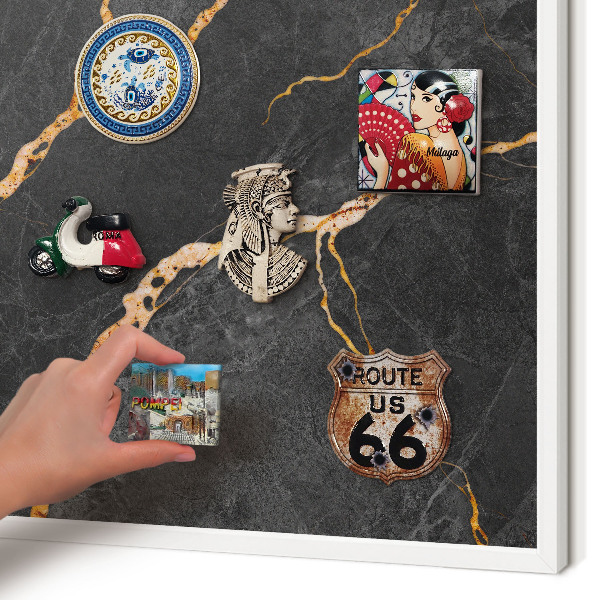 Magnetisch bord voor de muur met witte lijst Marmeren linten