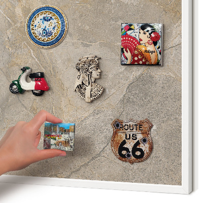 Magnetisch bord van metaal in een witte lijst Beige steen