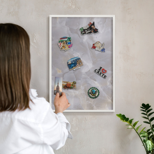 Magnetisch bord voor de muur met witte lijst Grijze elegantie