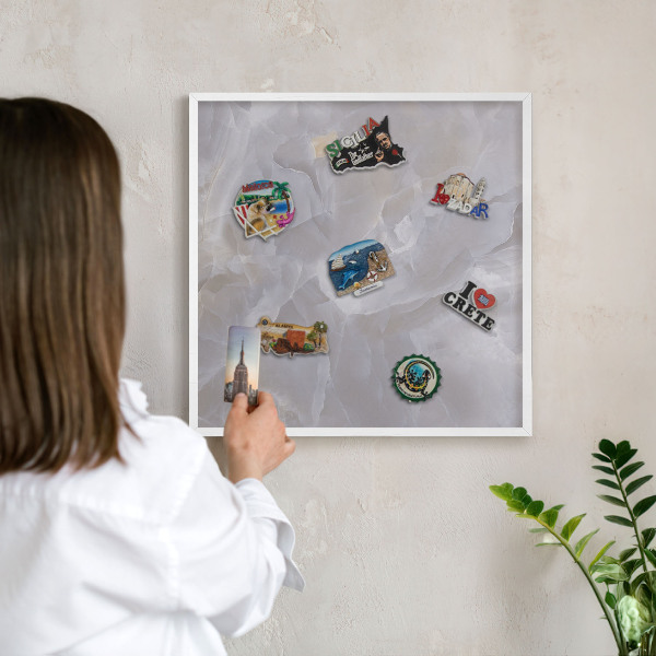 Magnetisch bord voor de muur met witte lijst Grijze elegantie