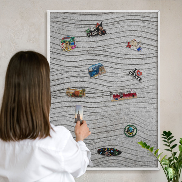 Magnetisch bord van metaal in een witte lijst Grijze golven