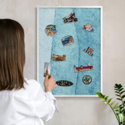 Magnetisch bord voor de muur met witte lijst Blauwe golven