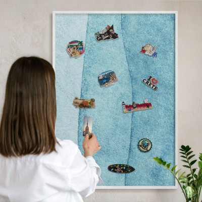 Magnetisch bord voor de muur met witte lijst Blauwe golven