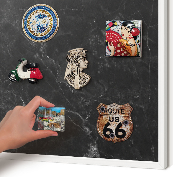Magnetisch bord van metaal in een witte lijst Zwart marmer