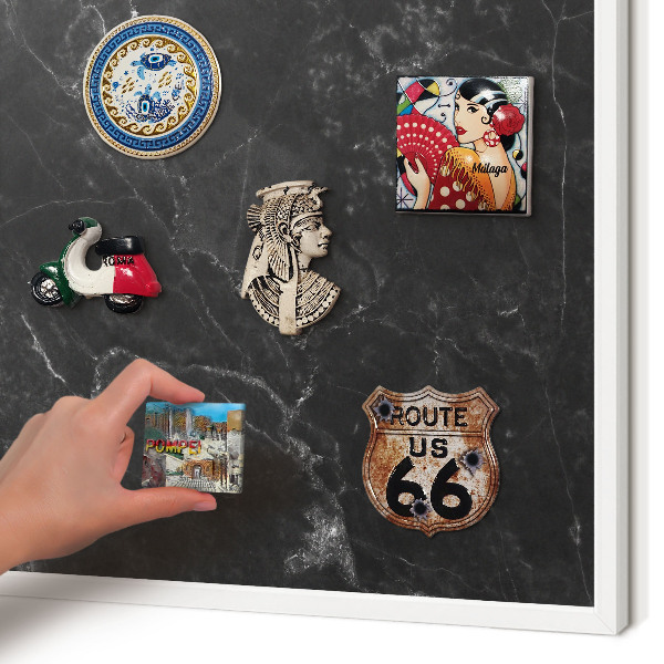 Magnetisch bord van metaal in een witte lijst Zwart marmer